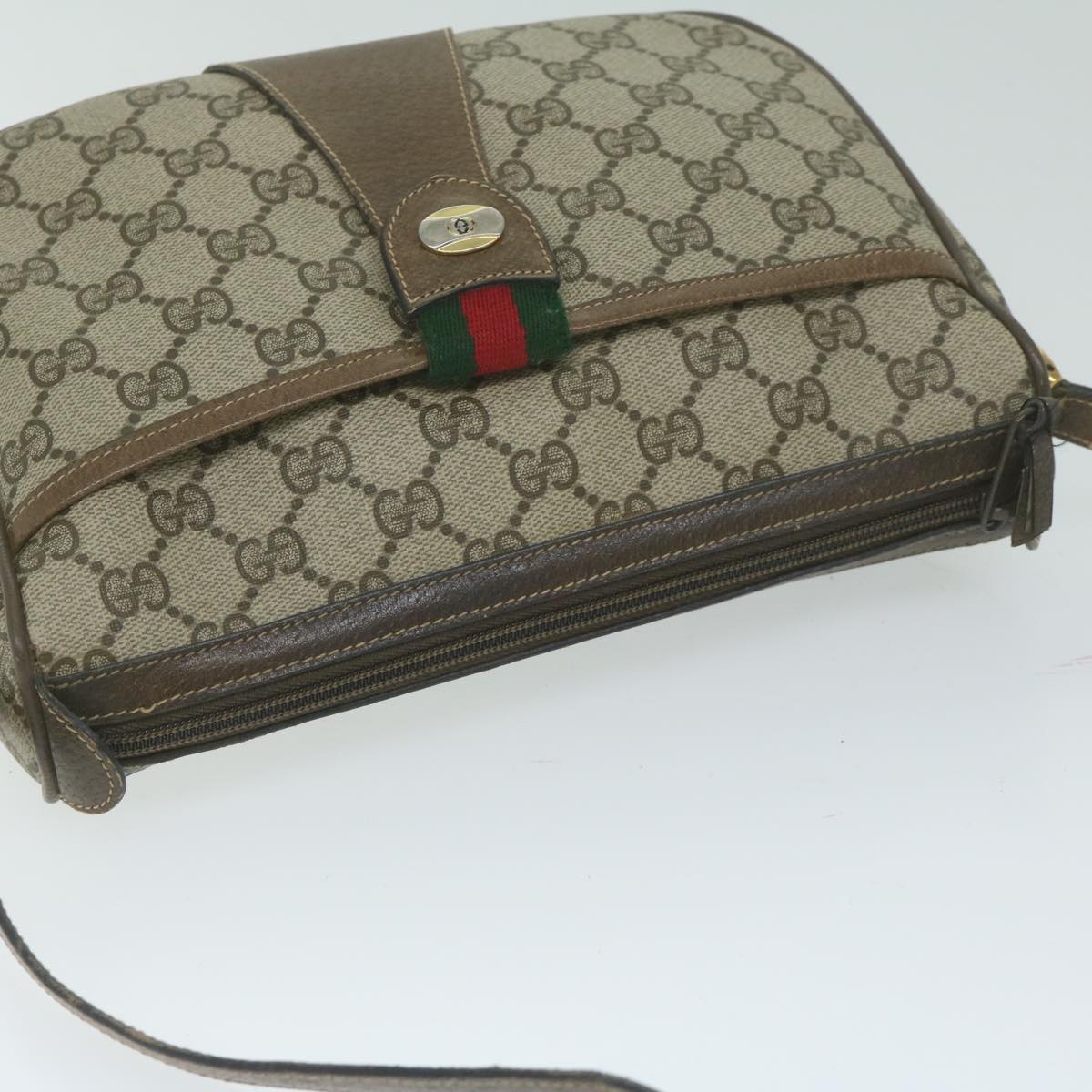 GUCCI GG Supreme Web Sherry Line Shoulder Bag Beige Red 14 02 032 th4355