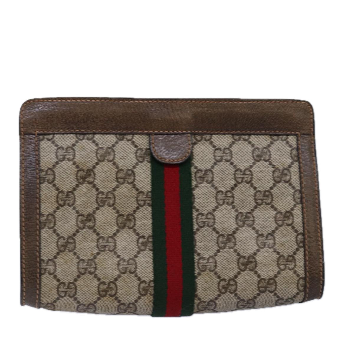 GUCCI GG Supreme Web Sherry Line Clutch Bag PVC Beige Red 89 01 001 th4862