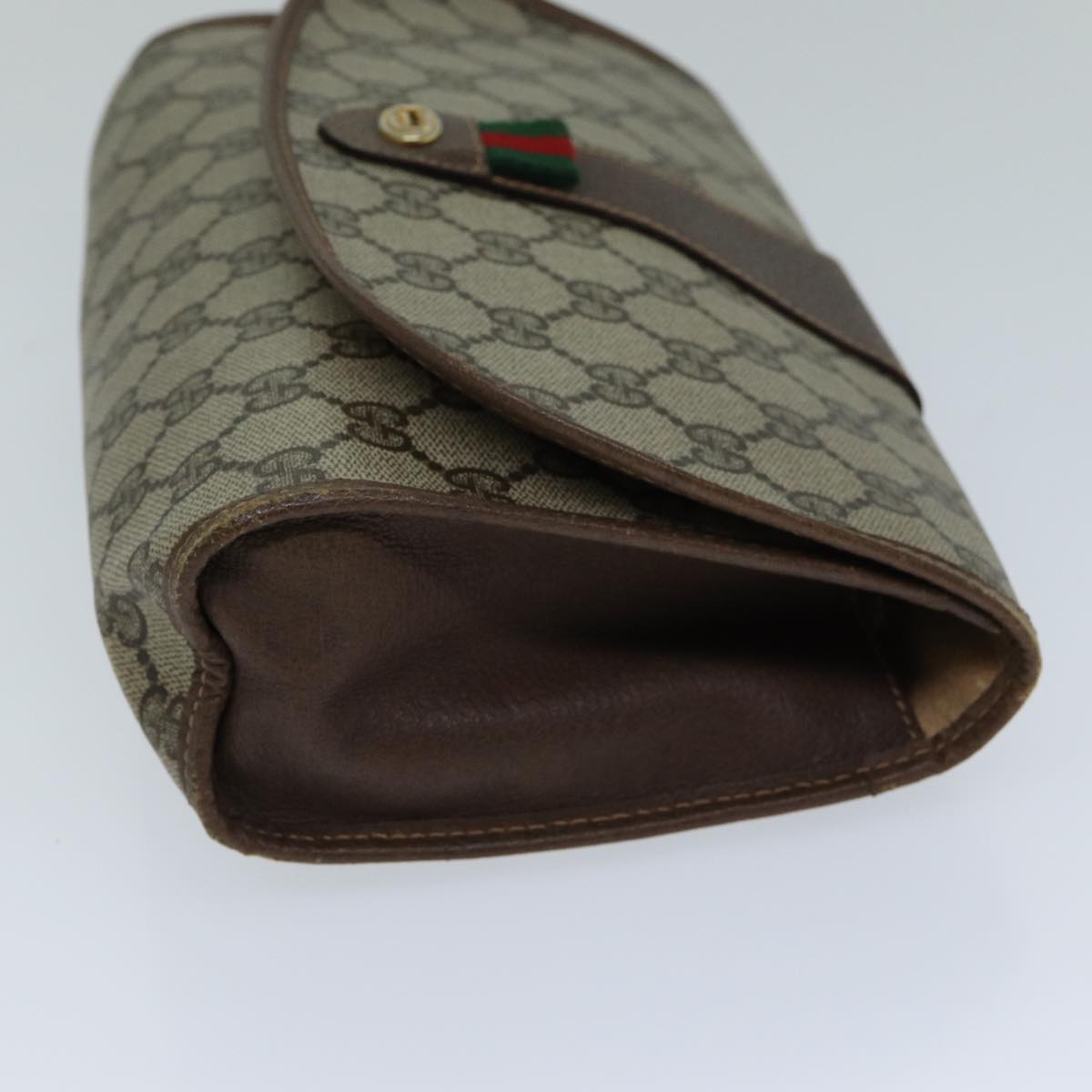 GUCCI GG Supreme Web Sherry Line Clutch Bag PVC Beige Red 156 01 030 th4947