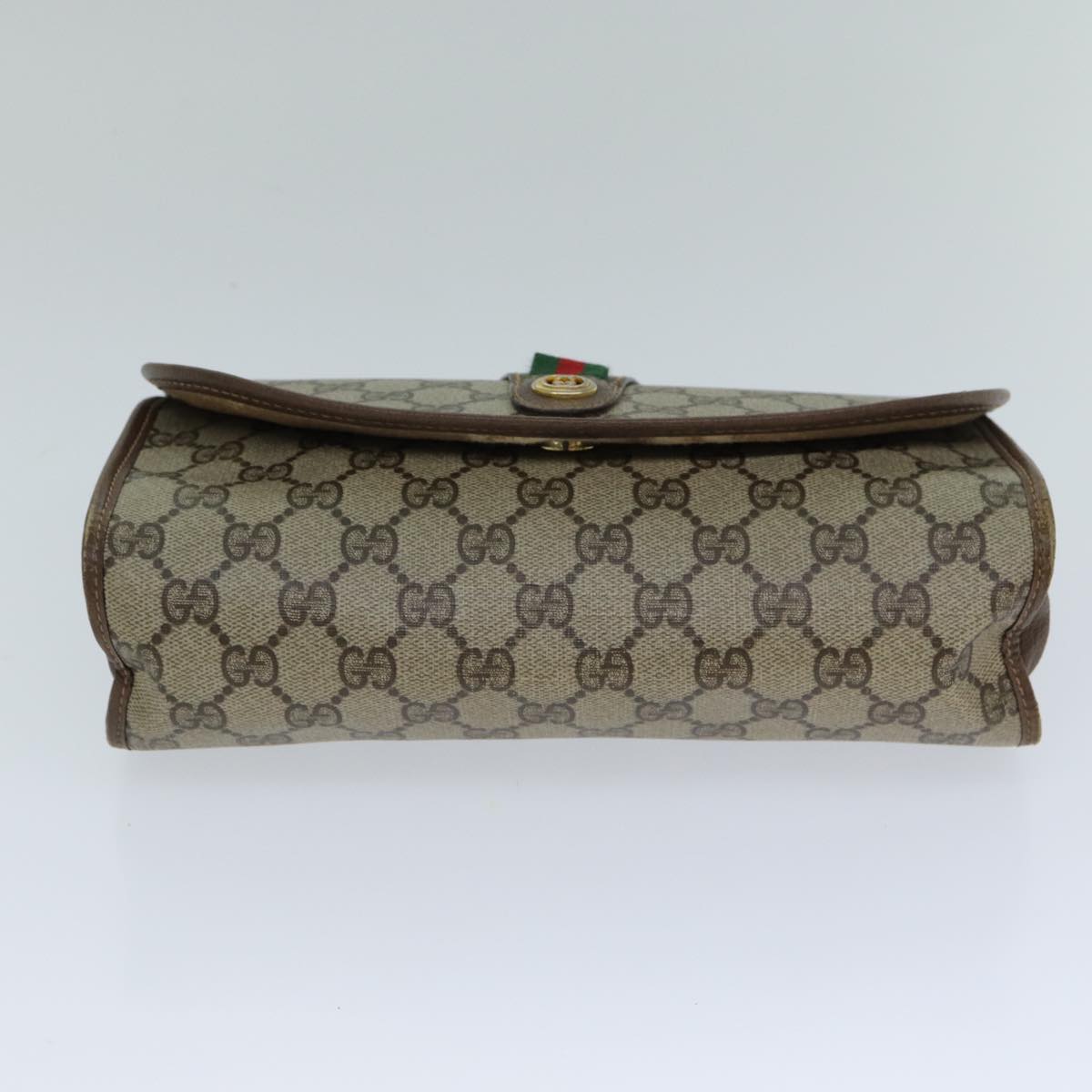 GUCCI GG Supreme Web Sherry Line Clutch Bag PVC Beige Red 156 01 030 th4947