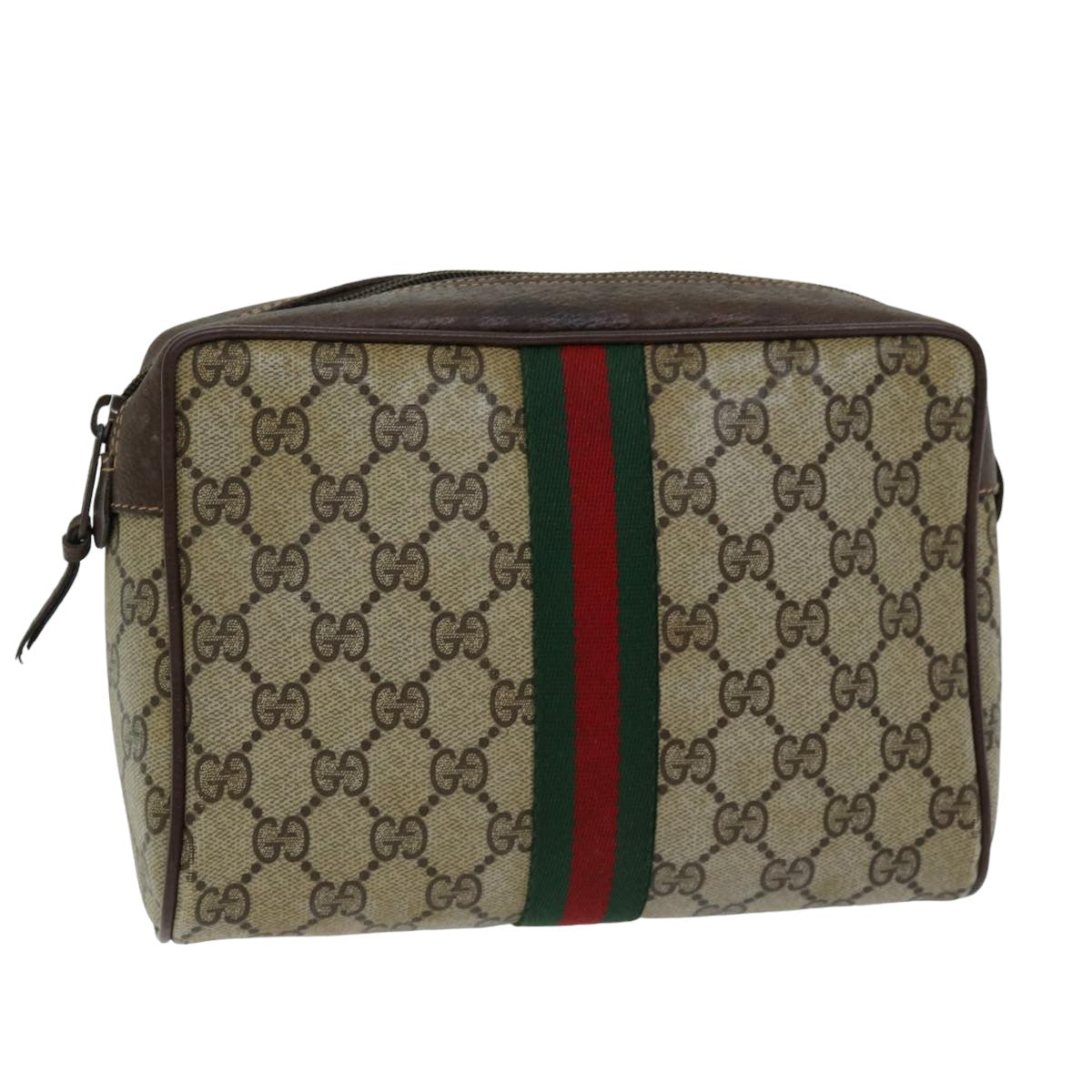 GUCCI GG Supreme Web Sherry Line Clutch Bag PVC Beige Red 156 01 012 th4949