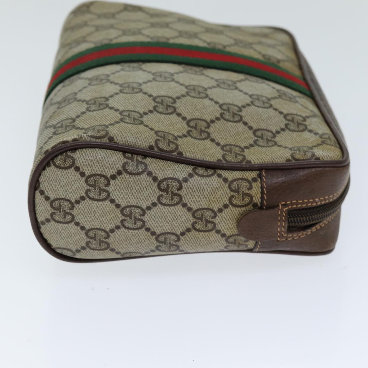 GUCCI GG Supreme Web Sherry Line Clutch Bag PVC Beige Red 156 01 012 th4949