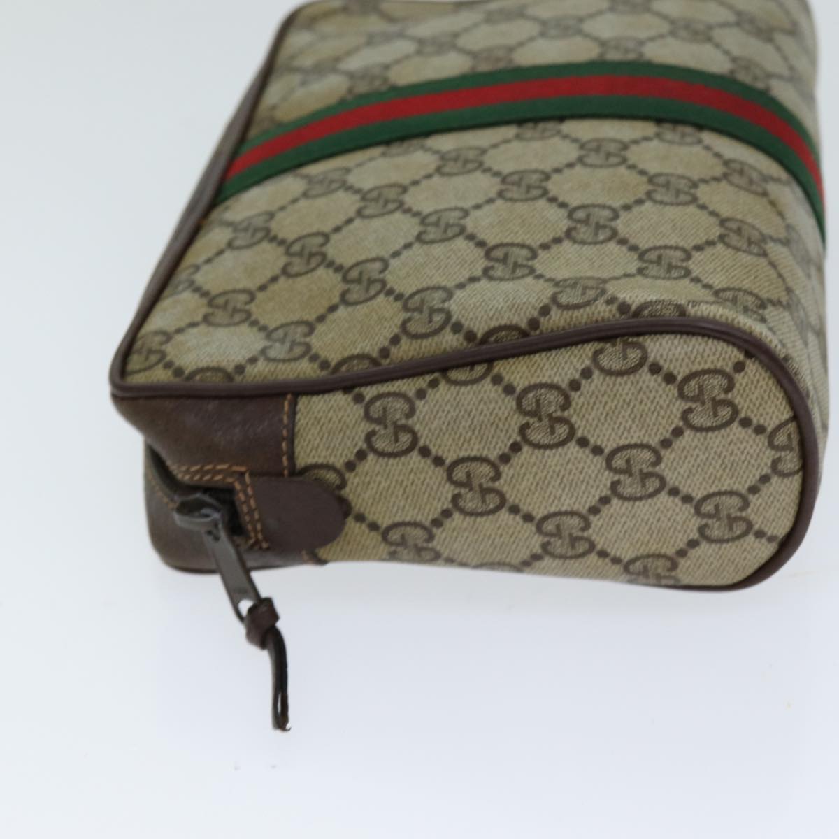 GUCCI GG Supreme Web Sherry Line Clutch Bag PVC Beige Red 156 01 012 th4949