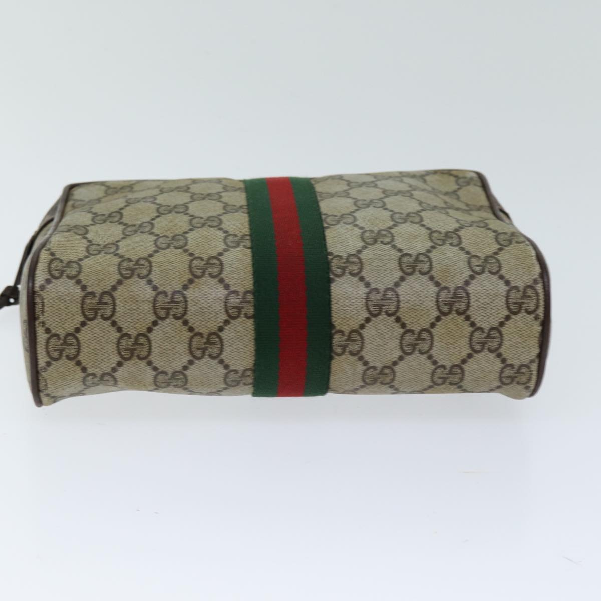 GUCCI GG Supreme Web Sherry Line Clutch Bag PVC Beige Red 156 01 012 th4949