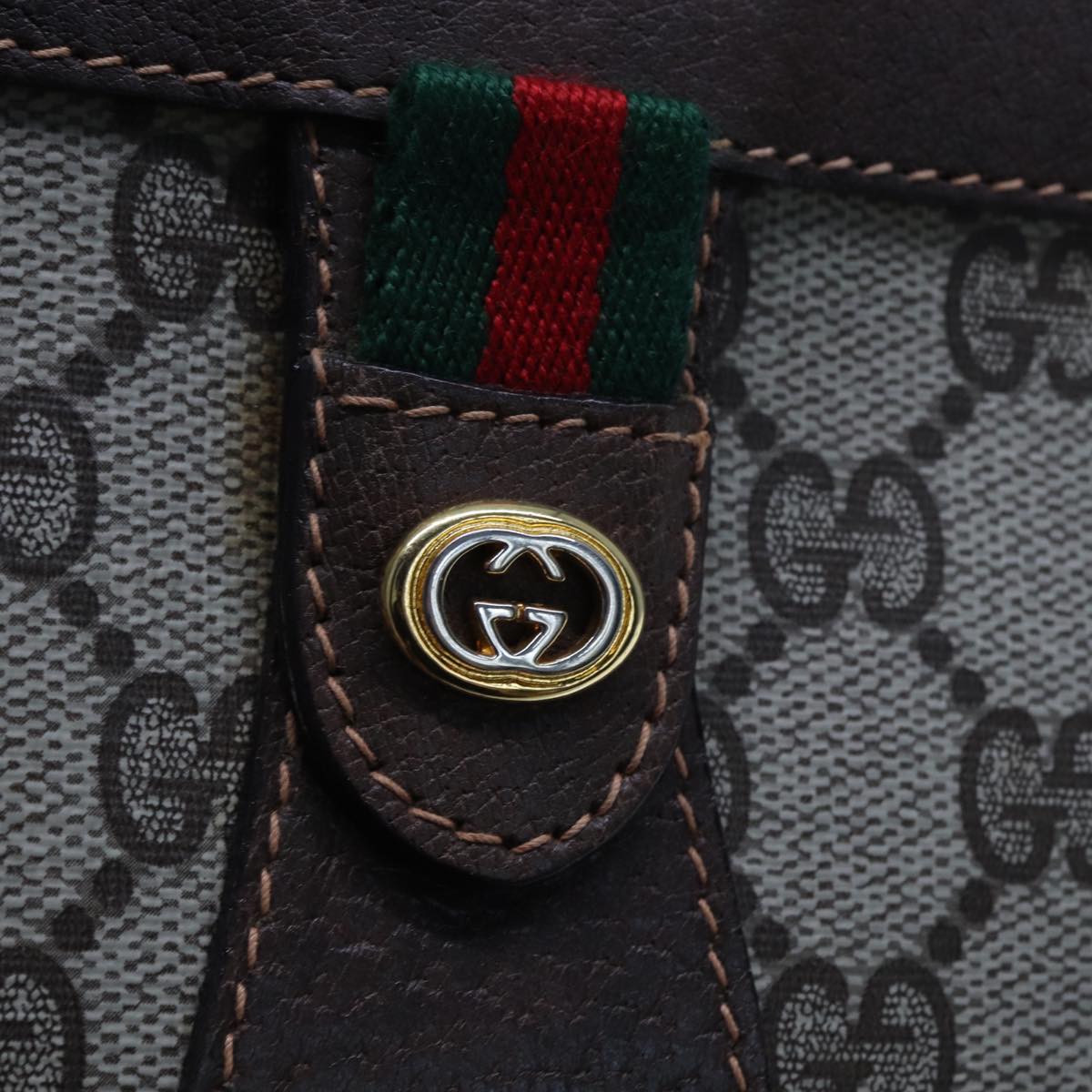 GUCCI GG Supreme Web Sherry Line Clutch Bag PVC Beige Red 156 01 032 th4956