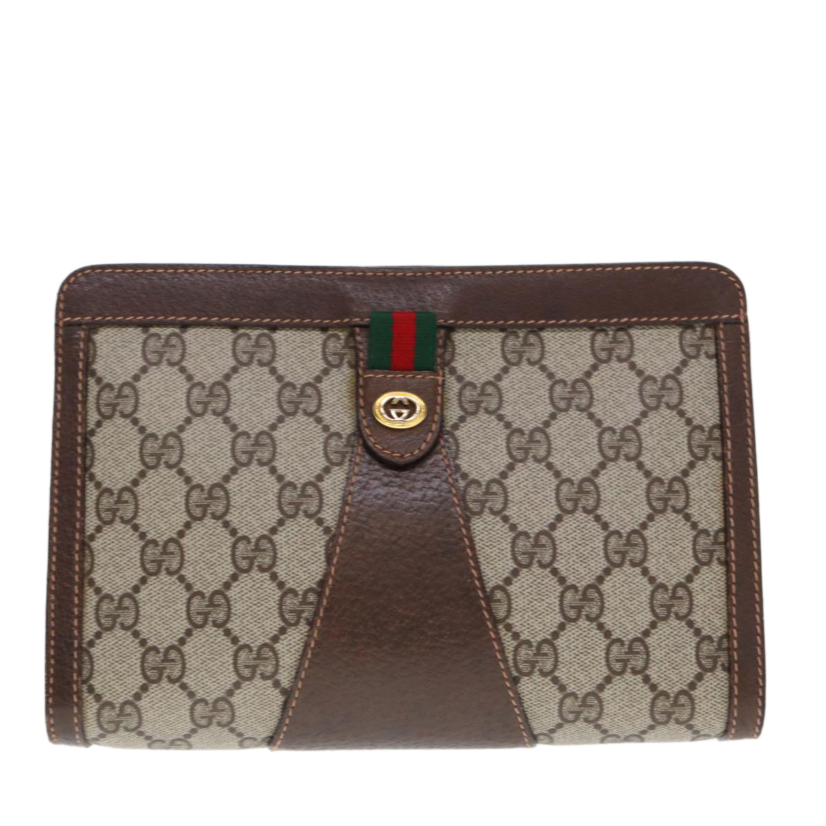 GUCCI GG Supreme Web Sherry Line Clutch Bag PVC Beige Red 156 01 032 th4956