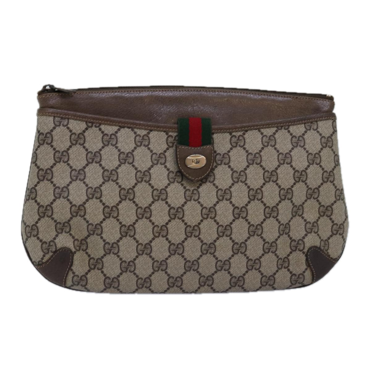 GUCCI GG Supreme Web Sherry Line Shoulder Bag PVC Beige 39 02 026 th4958