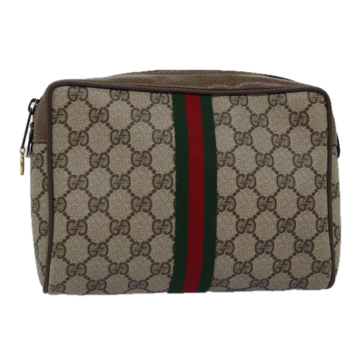 GUCCI GG Supreme Web Sherry Line Clutch Bag PVC Beige Red 75 01 012 th4959