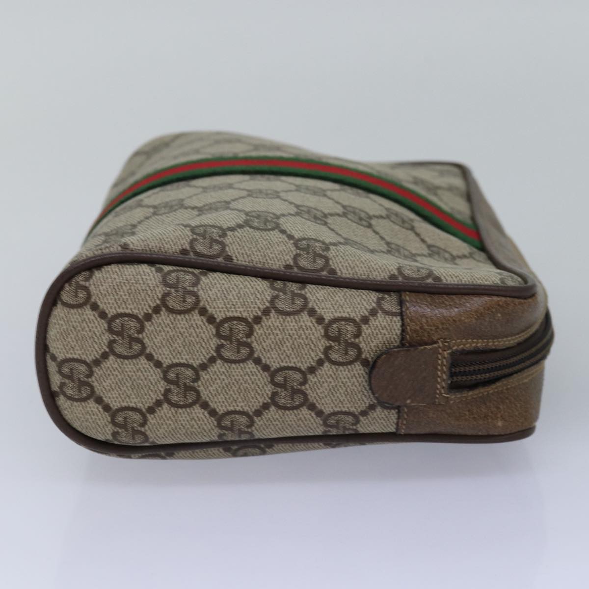 GUCCI GG Supreme Web Sherry Line Clutch Bag PVC Beige Red 75 01 012 th4959