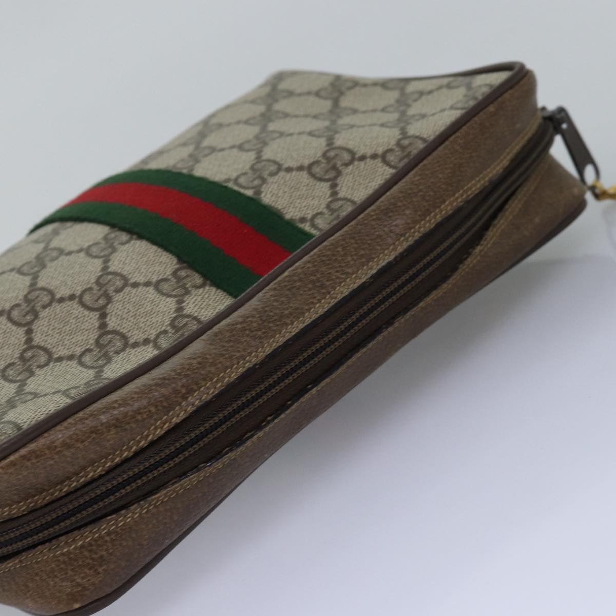 GUCCI GG Supreme Web Sherry Line Clutch Bag PVC Beige Red 75 01 012 th4959