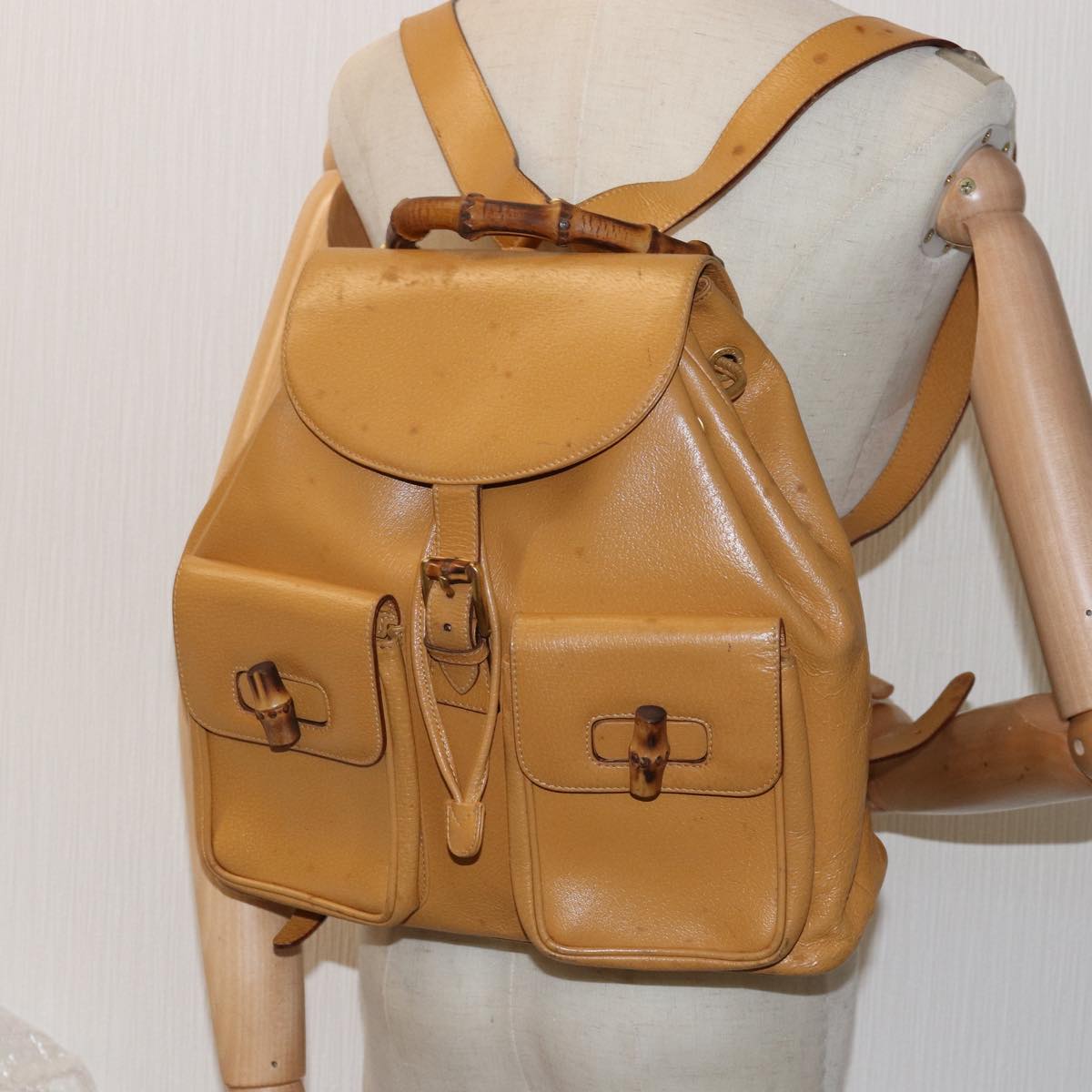 GUCCI Bamboo Backpack Leather Yellow 003 2058 0016 th5025