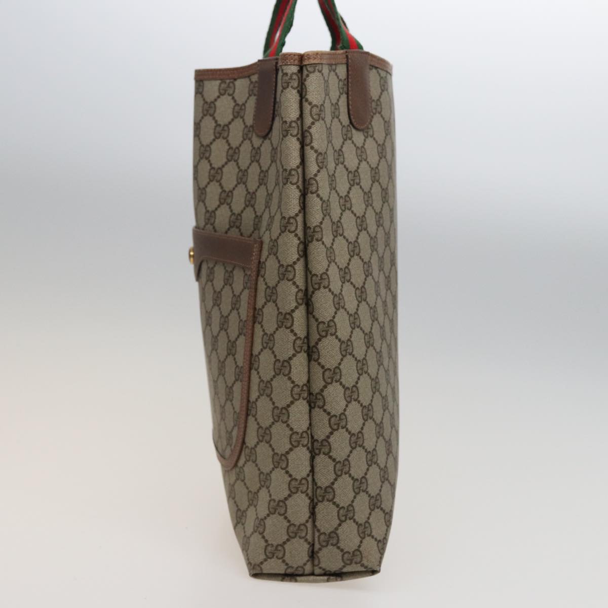 GUCCI GG Supreme Web Sherry Line Tote Bag PVC Beige Red 39 02 003 th5029