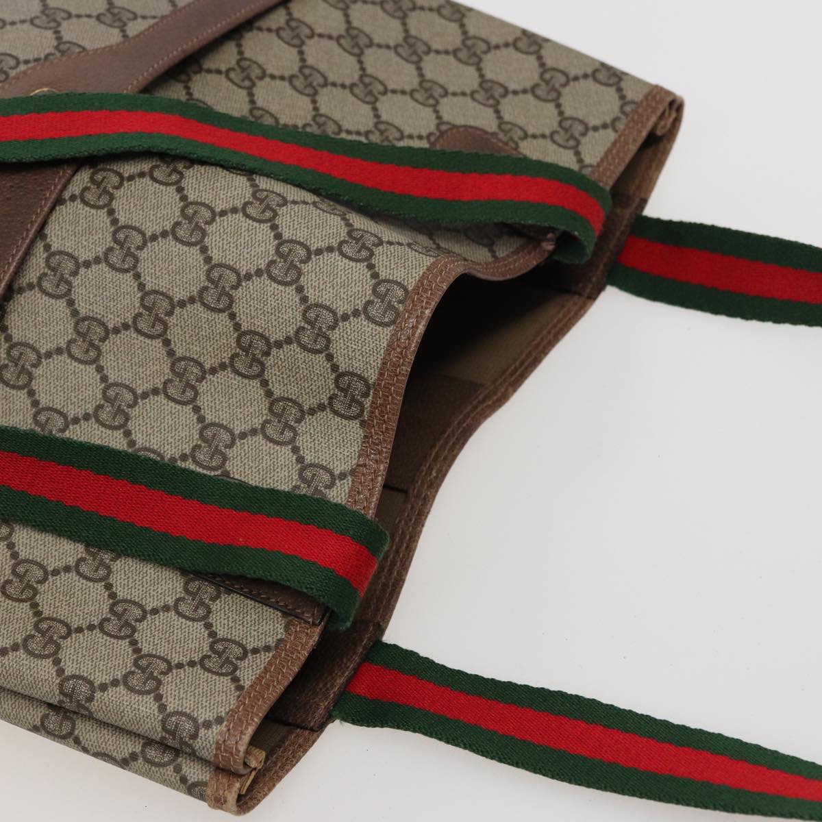 GUCCI GG Supreme Web Sherry Line Tote Bag PVC Beige Red 39 02 003 th5029
