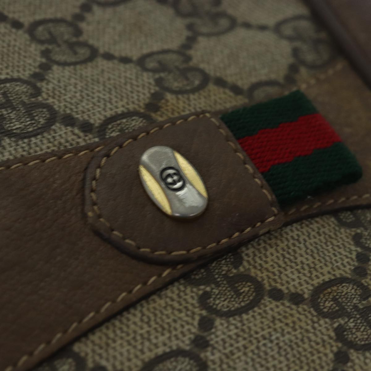 GUCCI GG Supreme Web Sherry Line Clutch Bag PVC Beige Red 89 01 034 th5079