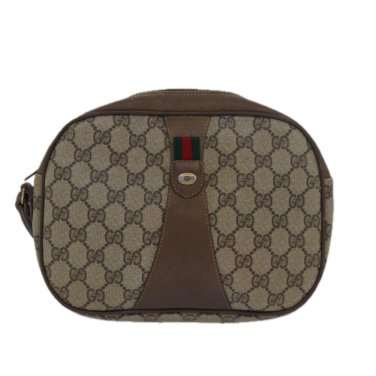 GUCCI GG Supreme Web Sherry Line Clutch Bag PVC Beige Red 89 01 034 th5079