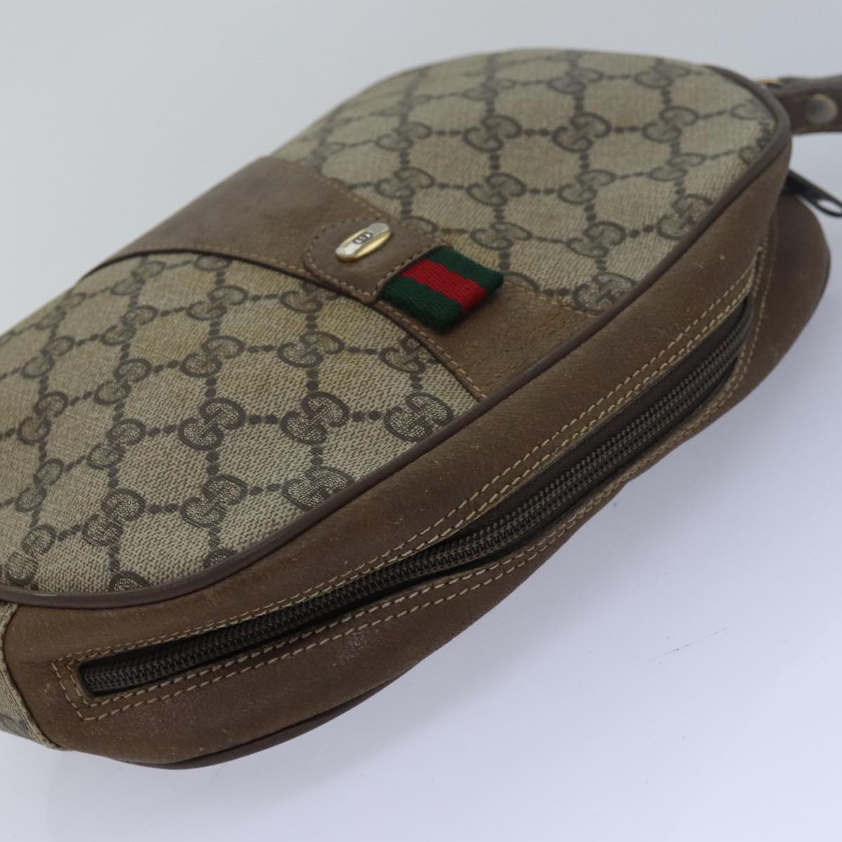 GUCCI GG Supreme Web Sherry Line Clutch Bag PVC Beige Red 89 01 034 th5079