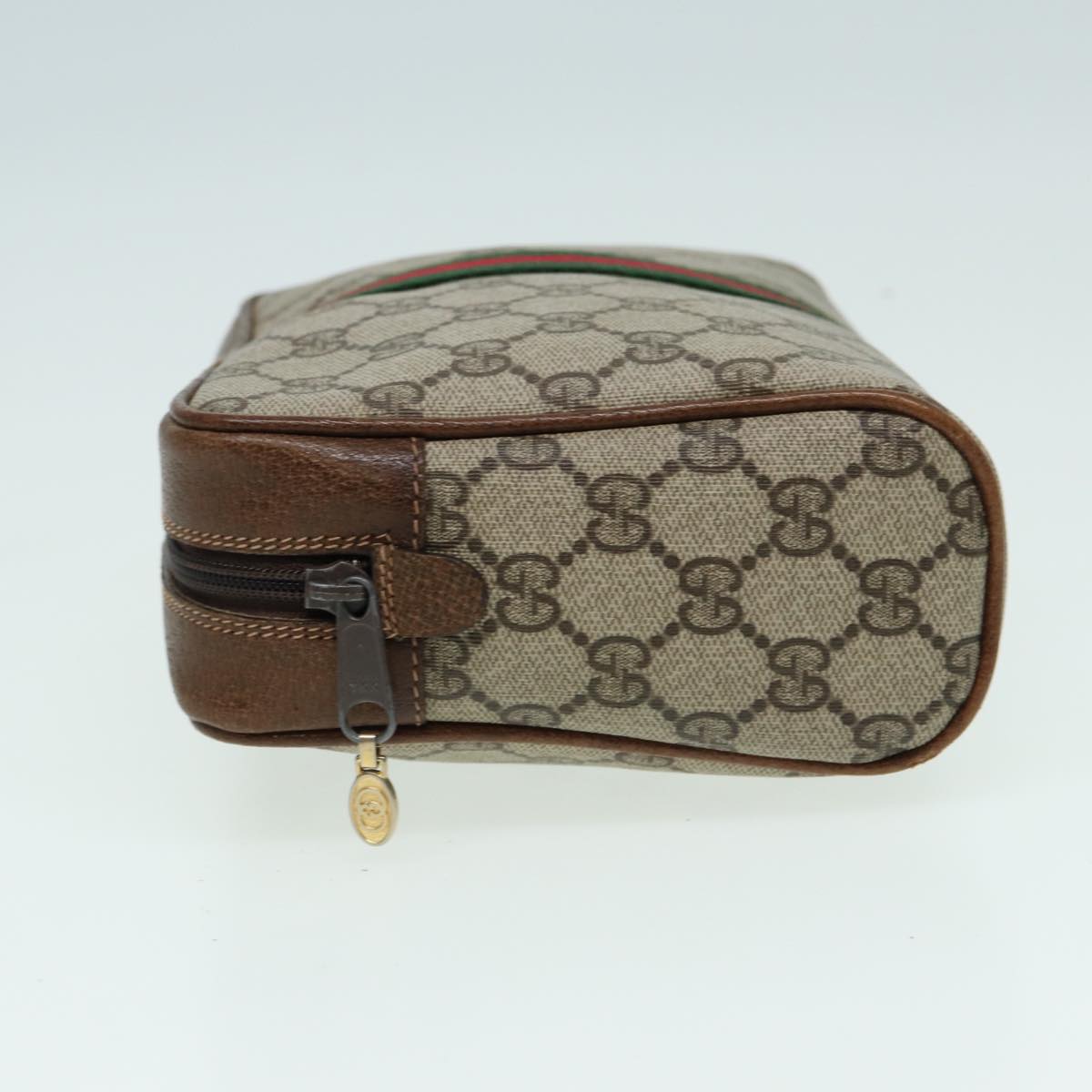 GUCCI GG Canvas Web Sherry Line Clutch Bag PVC Leather Beige Green th5130