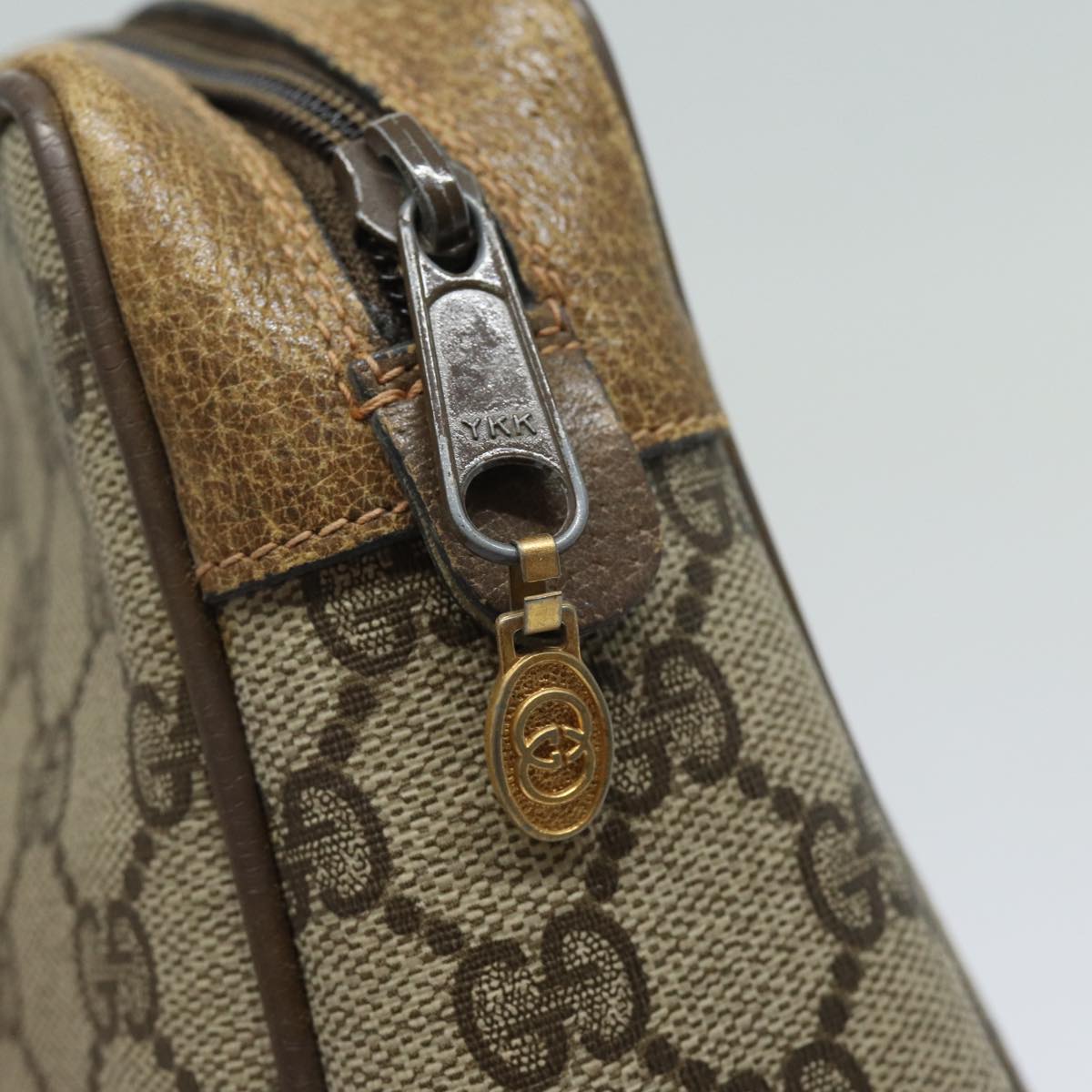GUCCI GG Supreme Web Sherry Line Clutch Bag PVC Leather Beige Red th5137