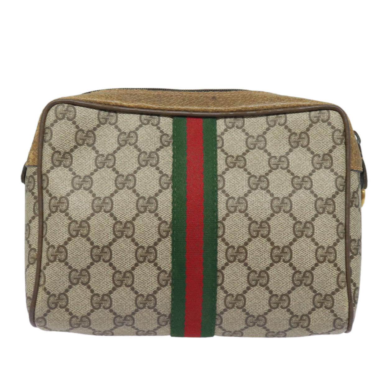GUCCI GG Supreme Web Sherry Line Clutch Bag PVC Leather Beige Red th5137