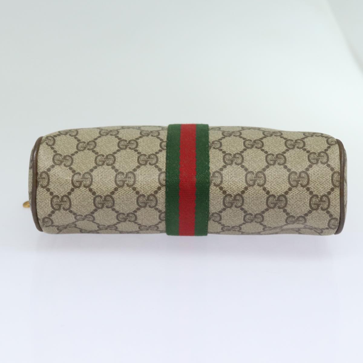 GUCCI GG Supreme Web Sherry Line Clutch Bag PVC Leather Beige Red th5137