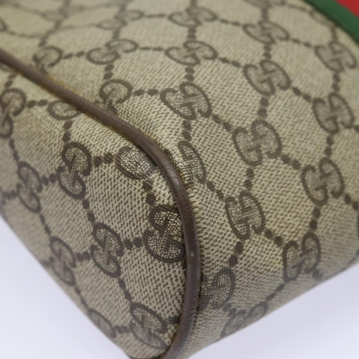 GUCCI GG Supreme Web Sherry Line Clutch Bag PVC Leather Beige Red th5137