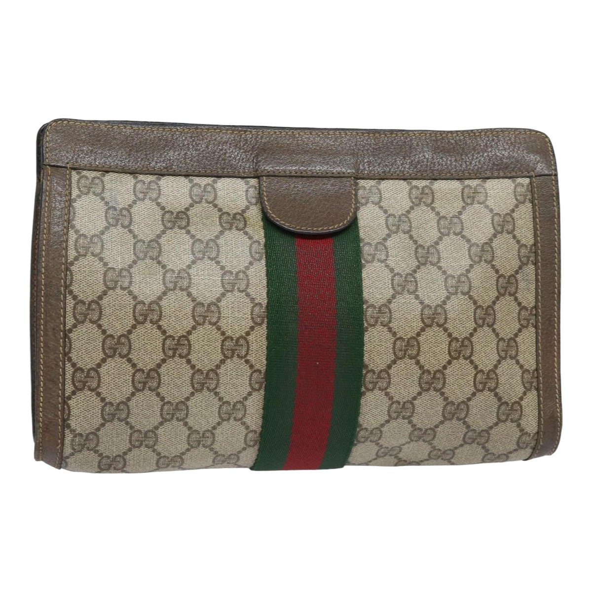 GUCCI GG Supreme Web Sherry Line Clutch Bag PVC Beige 89 01 002 th5138