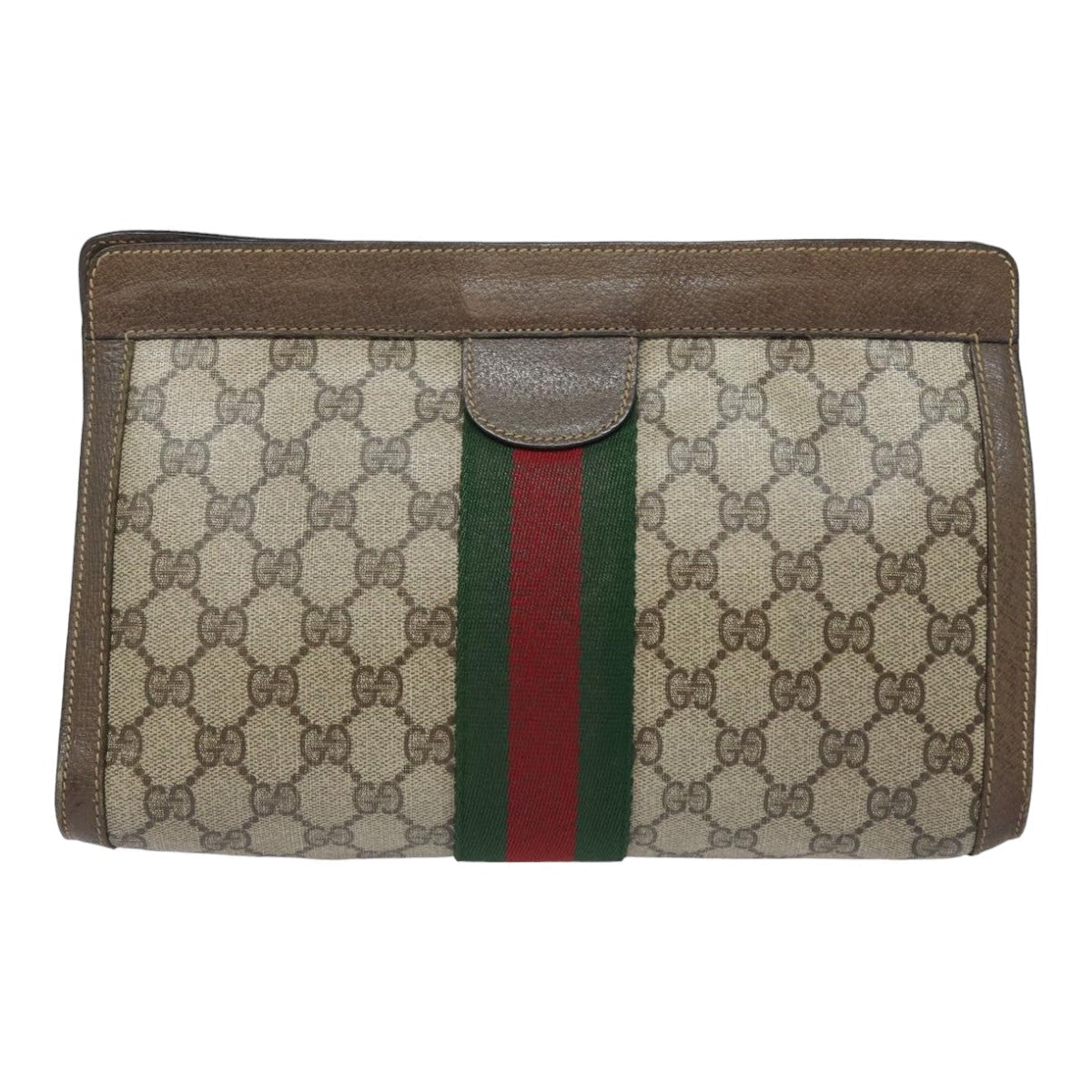 GUCCI GG Supreme Web Sherry Line Clutch Bag PVC Beige 89 01 002 th5138