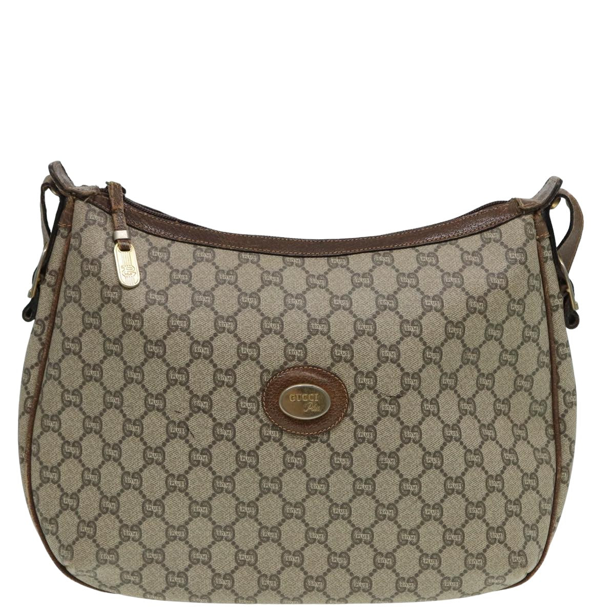 GUCCI GG PLUS Canvas Shoulder Bag PVC Leather Beige th5152