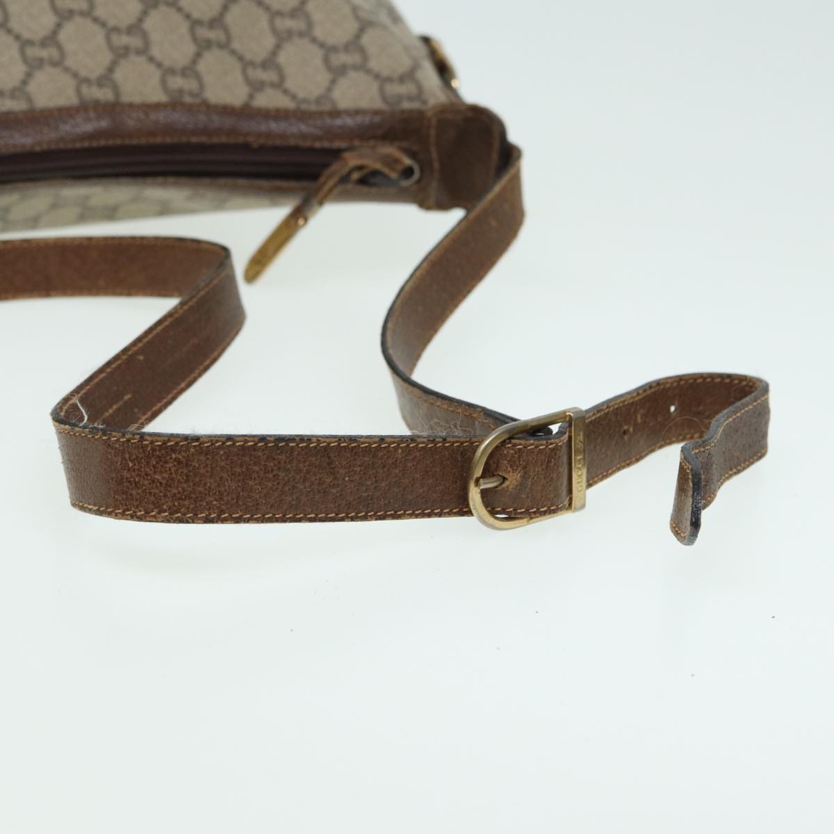 GUCCI GG PLUS Canvas Shoulder Bag PVC Leather Beige th5152