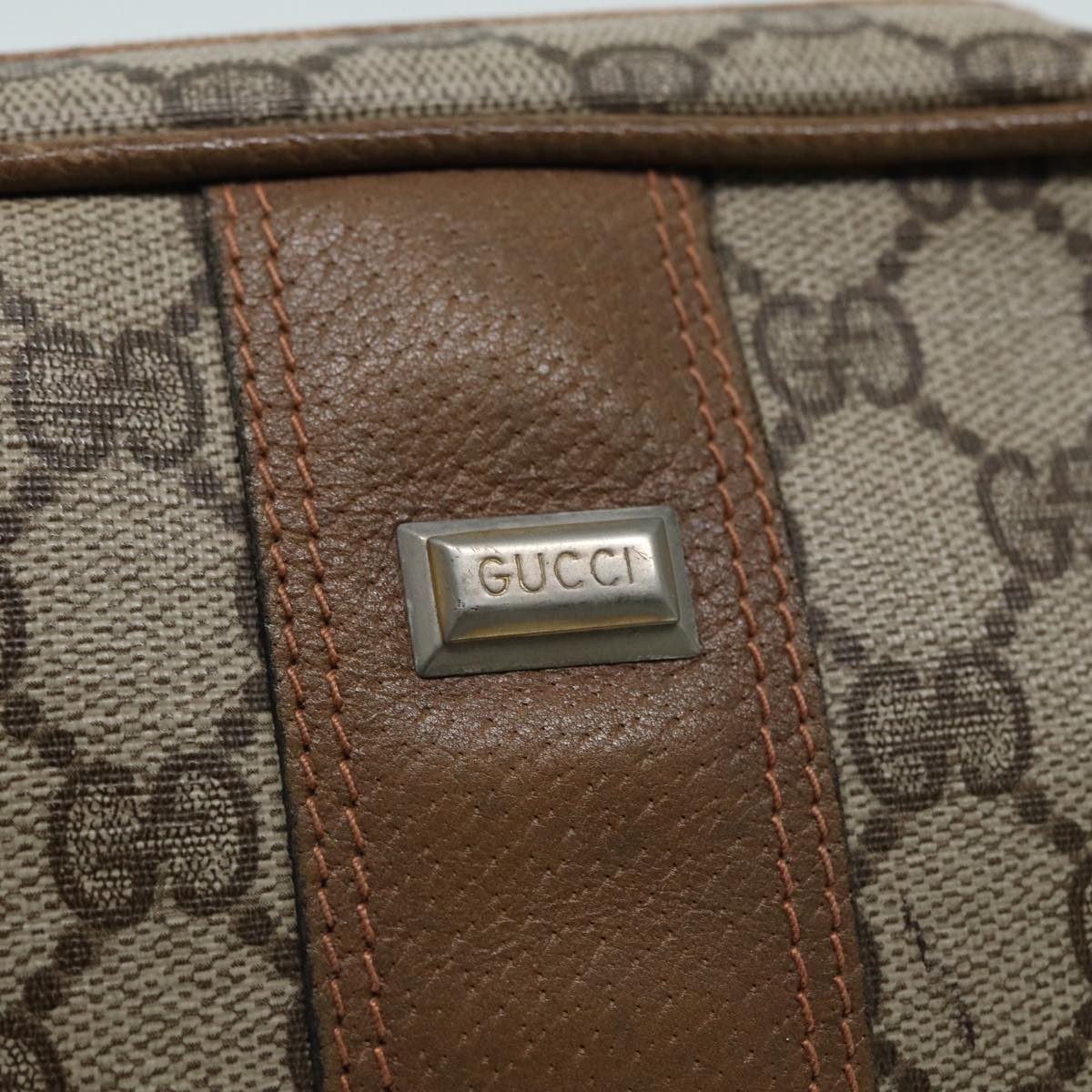 GUCCI GG Canvas Shoulder Bag PVC Leather Beige th5161