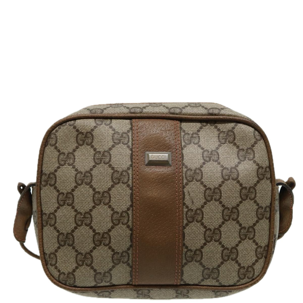 GUCCI GG Canvas Shoulder Bag PVC Leather Beige th5161
