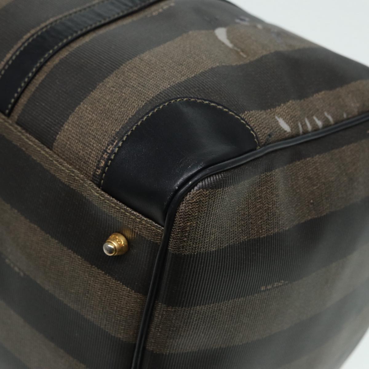 FENDI Pecan Canvas Boston Bag Brown Black th5173