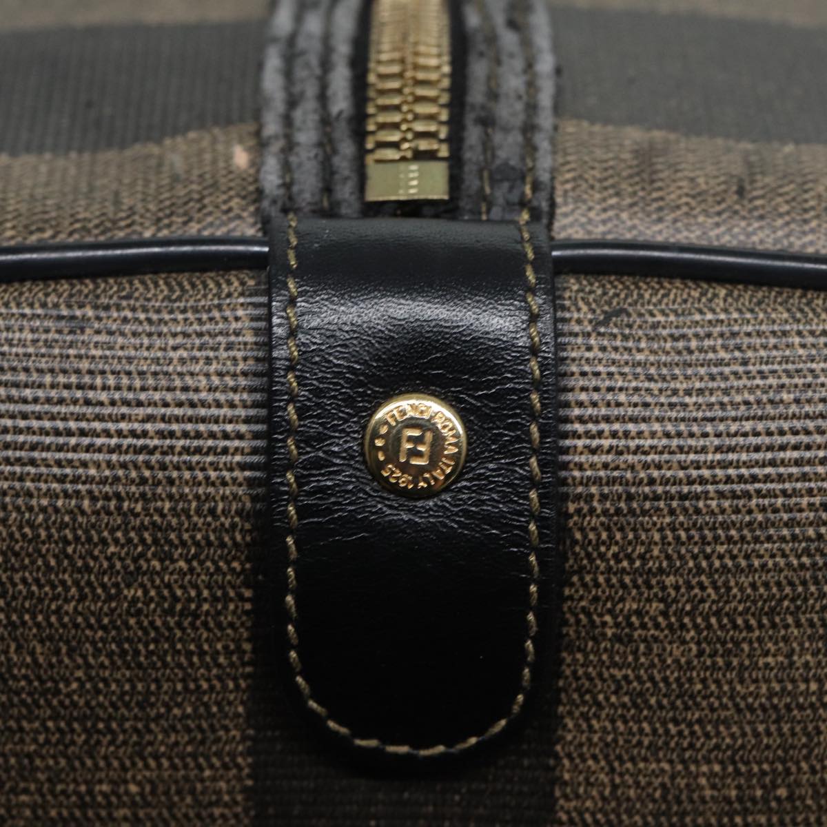 FENDI Pecan Canvas Boston Bag Brown Black th5173