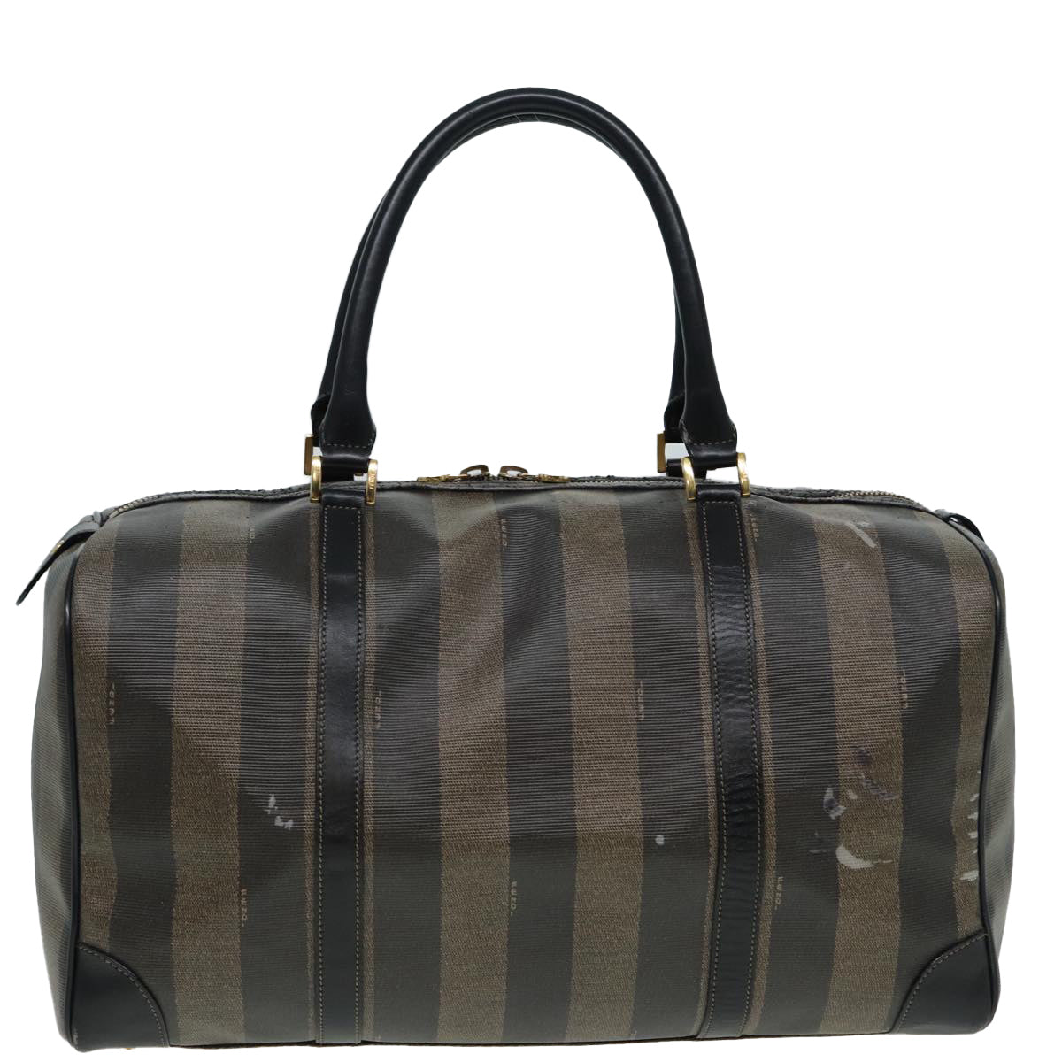 FENDI Pecan Canvas Boston Bag Brown Black th5173