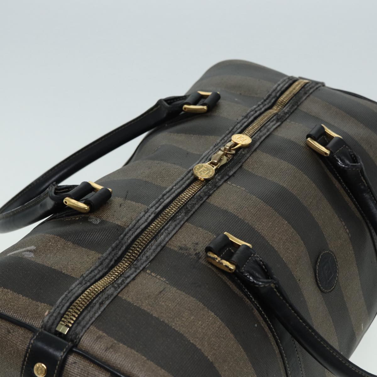 FENDI Pecan Canvas Boston Bag Brown Black th5173