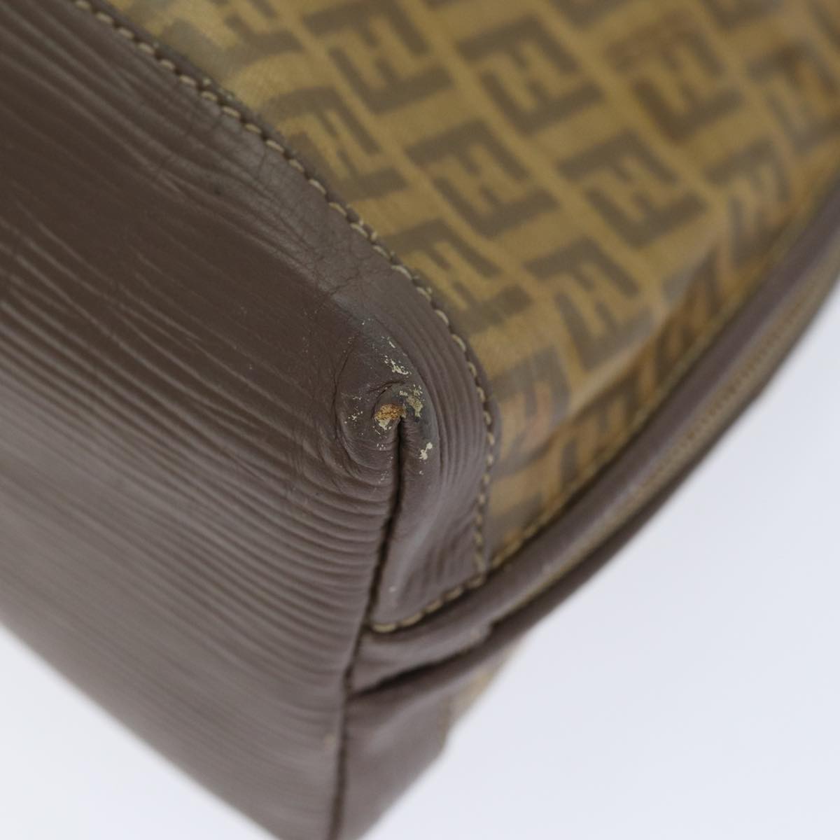 FENDI Zucchino Canvas Shoulder Bag Enamel Brown Black gold th5255