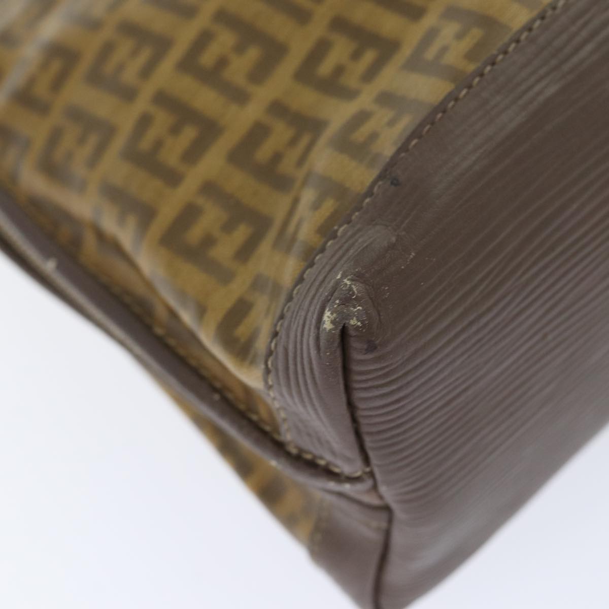 FENDI Zucchino Canvas Shoulder Bag Enamel Brown Black gold th5255