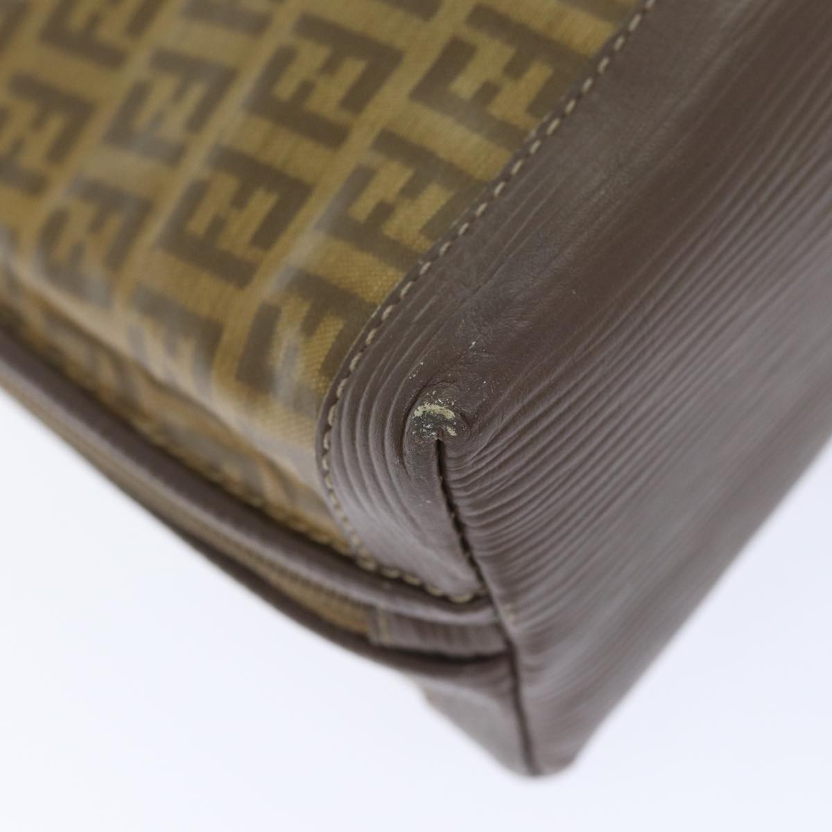 FENDI Zucchino Canvas Shoulder Bag Enamel Brown Black gold th5255