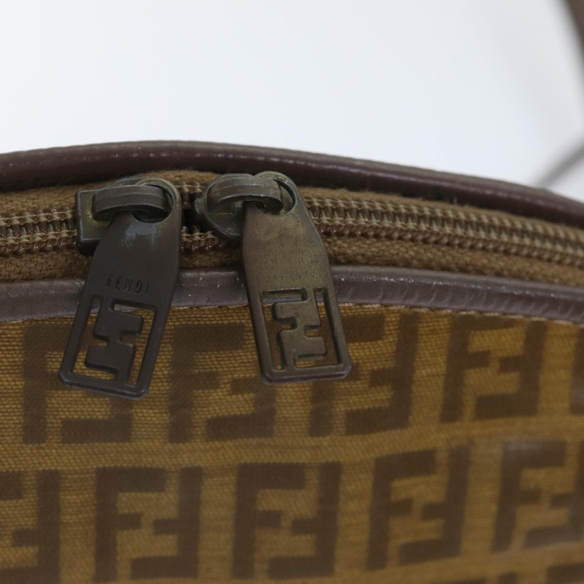 FENDI Zucchino Canvas Shoulder Bag Enamel Brown Black gold th5255