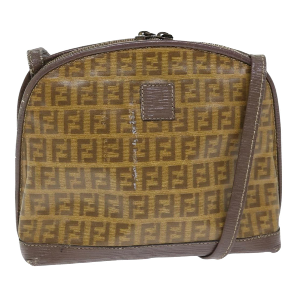FENDI Zucchino Canvas Shoulder Bag Enamel Brown Black gold th5255