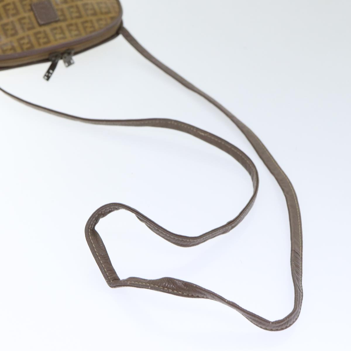 FENDI Zucchino Canvas Shoulder Bag Enamel Brown Black gold th5255