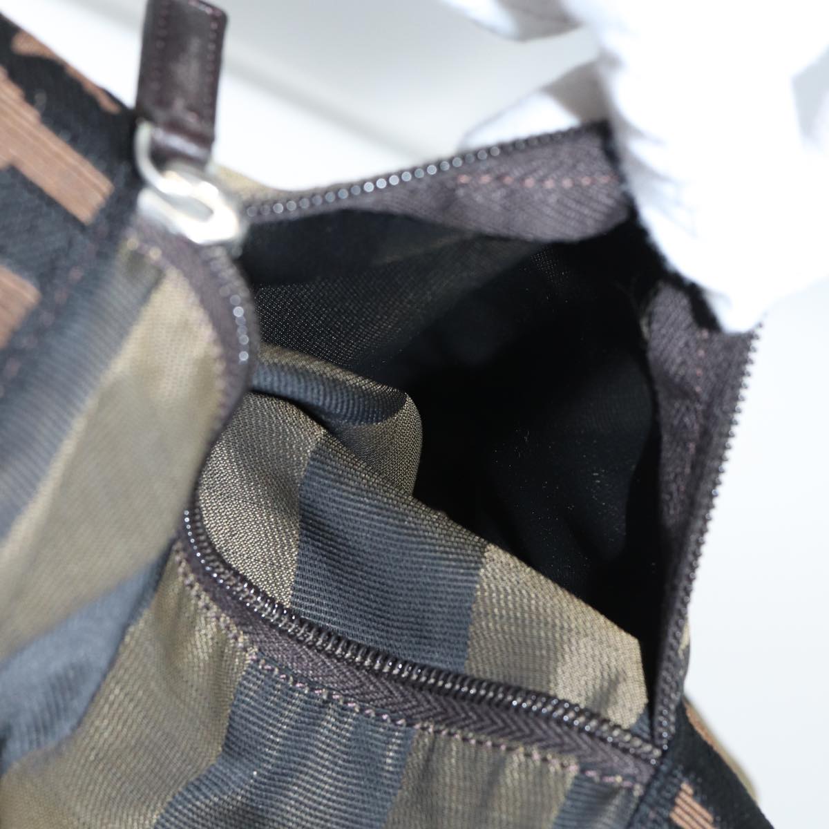 FENDI Pecan Canvas Tote Bag Nylon Khaki Black th5267