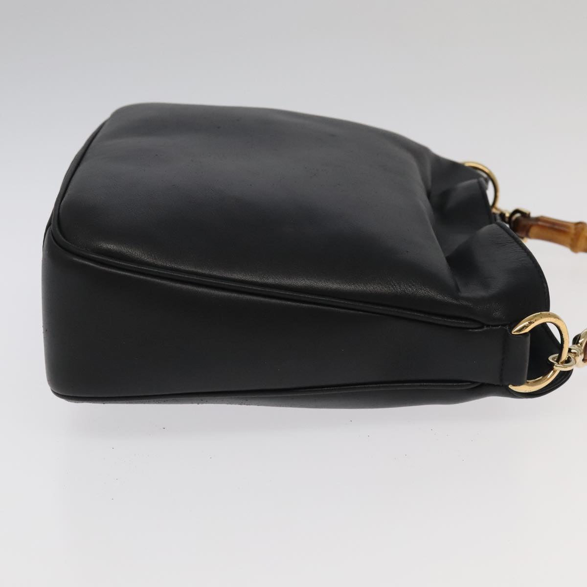GUCCI Bamboo Hand Bag Leather 2way Black Gold 001 1638 th5433