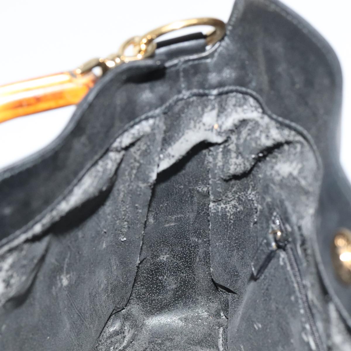 GUCCI Bamboo Hand Bag Leather 2way Black Gold 001 1638 th5438