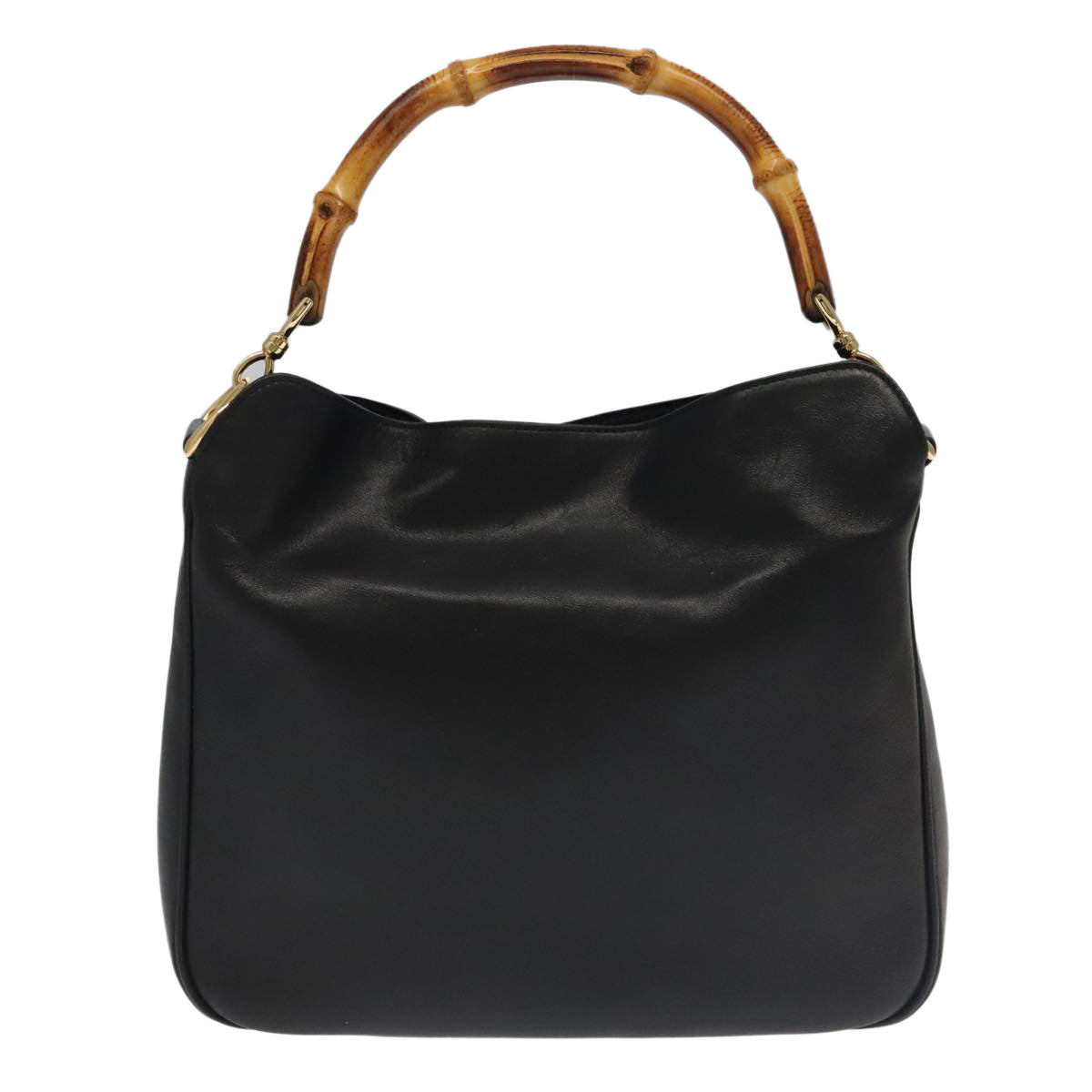 GUCCI Bamboo Hand Bag Leather 2way Black Gold 001 1638 th5438