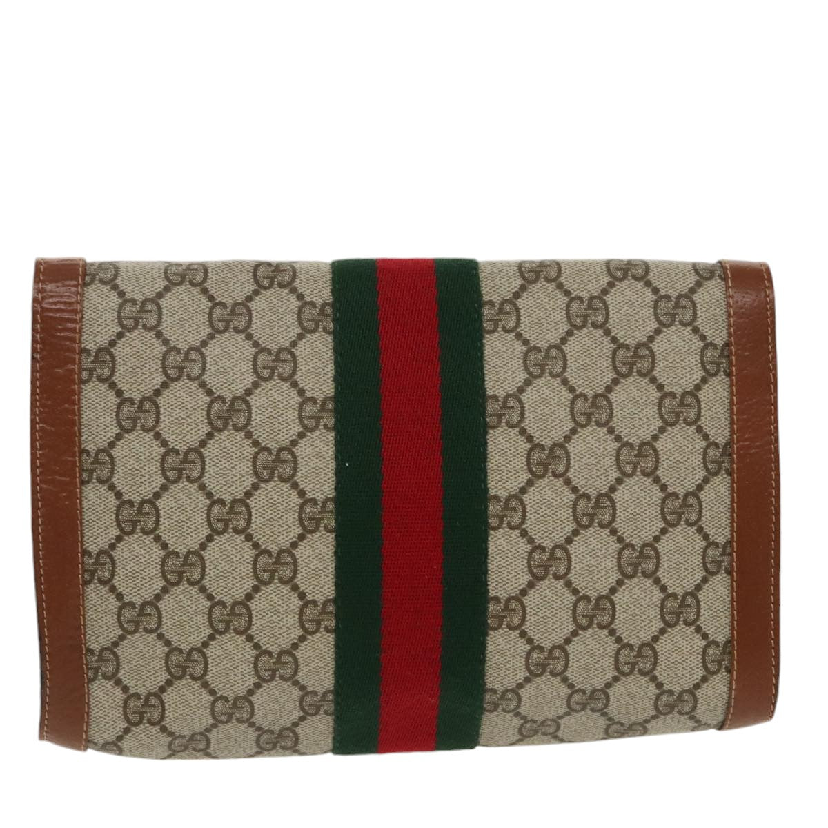 GUCCI GG Supreme Web Sherry Line Clutch Bag PVC Beige Red Green th5443
