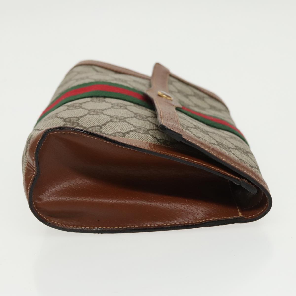 GUCCI GG Supreme Web Sherry Line Clutch Bag PVC Beige Red Green th5443