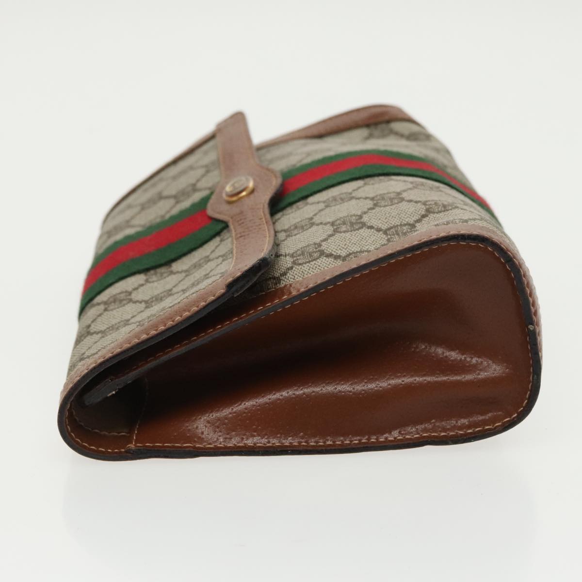GUCCI GG Supreme Web Sherry Line Clutch Bag PVC Beige Red Green th5443