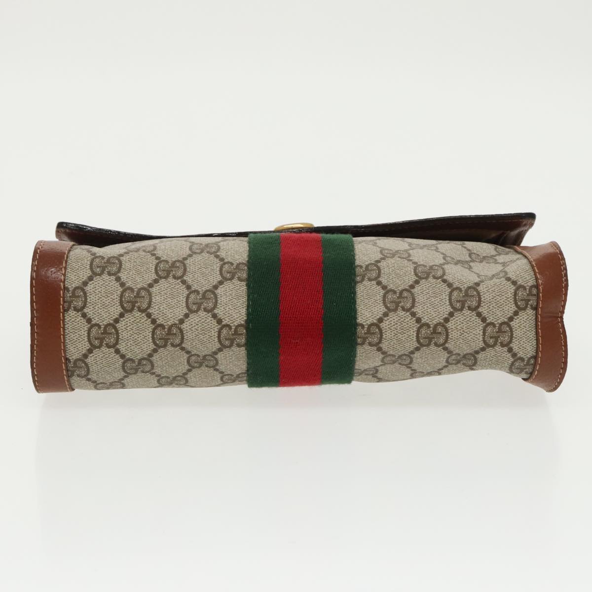 GUCCI GG Supreme Web Sherry Line Clutch Bag PVC Beige Red Green th5443