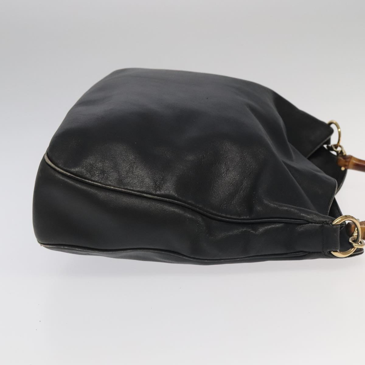 GUCCI Bamboo Shoulder Bag Leather 2way Black Gold 001.123.1577 th5460